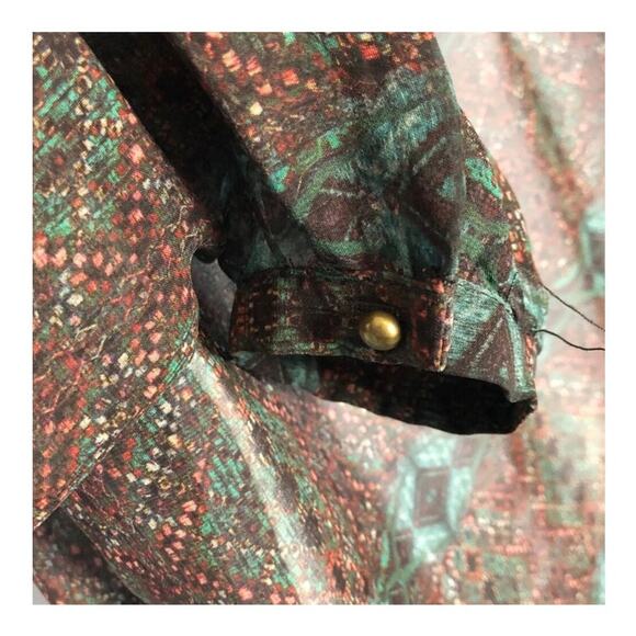 Zara Basic Boho Sheer Blouse Self-Tie Neck Multicolor Long Sleeve Small - Picture 12 of 15